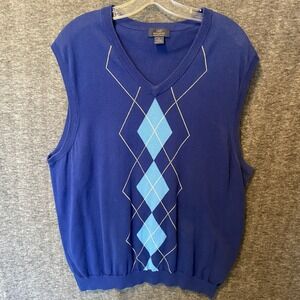 Brooks Brothers 346 Sweater Vest Mens XL Blue Yellow Supima Cotton Argyle V Neck